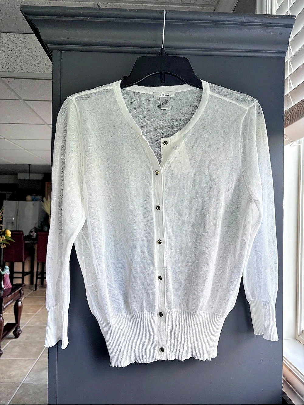 Cache Button Front Knit Cardigan White Large
